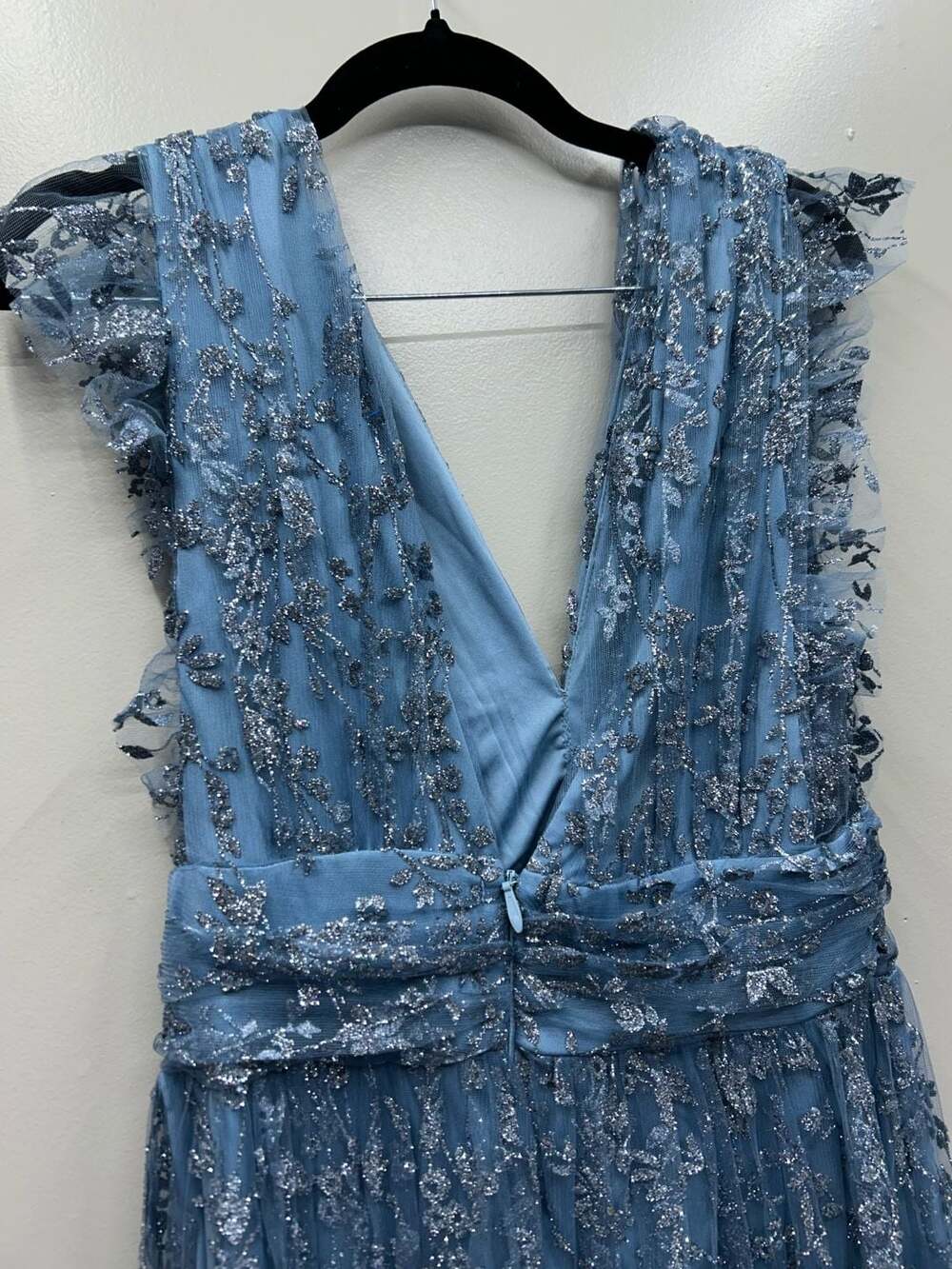 Baltic Born Blue Sequin Embroidered Flutter Sleeve Maxi Dress Size M - Picture 6 of 11